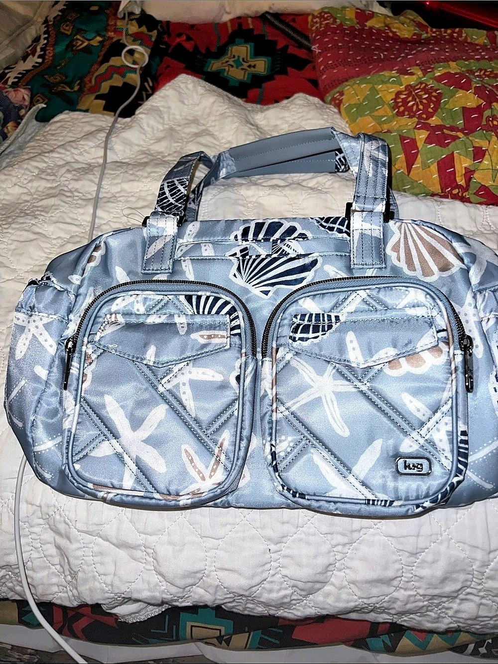 Lug Jumper Carry-All Tote Blue & White NWT
